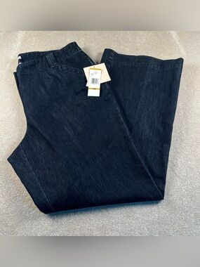 Jones New York Wide Leg NWT Pants Blue Denim Stretch Sport Woman 16W Dark Wash